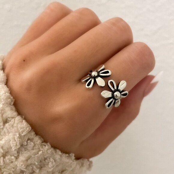 Jewelry - 925 Sterling Silver Flower Ring Geometric Floral Ring Dainty Minimalist Ring